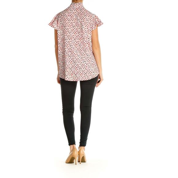 Adrianna Papell Abstract Dot Sleeveless Flutter Sleeve Tie Neck Blouse Size M - Picture 3 of 11